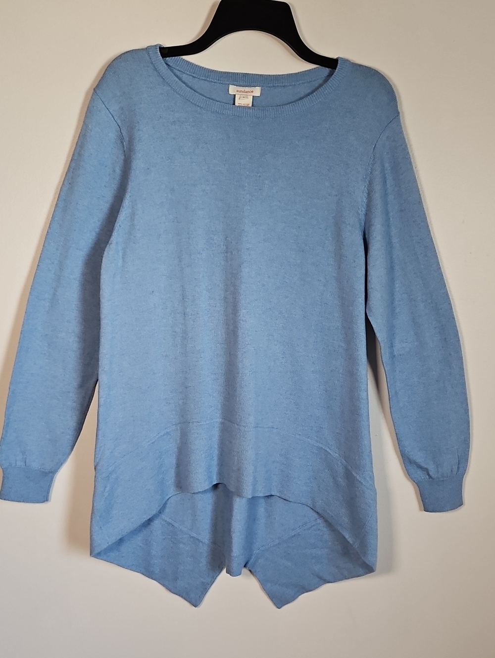 Sundance Royal Swallowtail Pullover Sweater Blue LG Hi Low Ribbing Detail